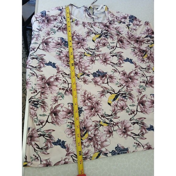 H&M Brand Women's Multi-Color Long Sleeve Floral Top Large Bird Butterfly Spring - Picture 10 of 16